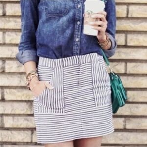 EUC Madewell Light Navy Striped Engineered Linen Blend Mini Skirt Size 4